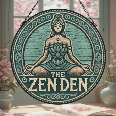 Zen Lotus Woman Stained Glass Panels Suncatcher for Window Decor