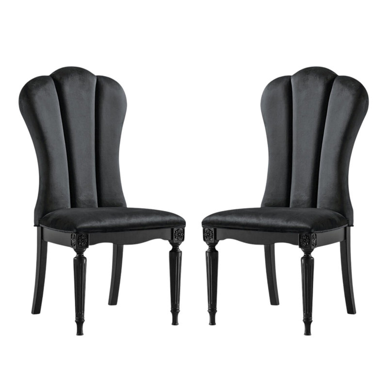 Ensemble de 2 chaises de salle à manger rembourrées avec pieds cannelés tournés , Noir, noir, noir, noir