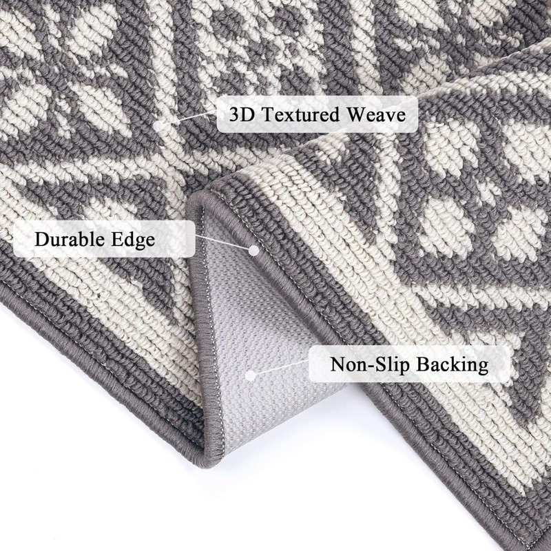 Non Slip Washable 2'x6'  Kitchen Rug, Gray
