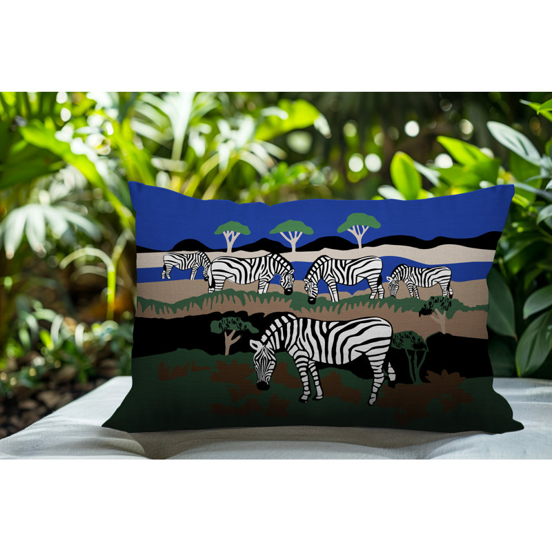Oreiller rectangulaire réversible intérieur / extérieur Gia Zebra, Marine, H 18 po x l 25 po