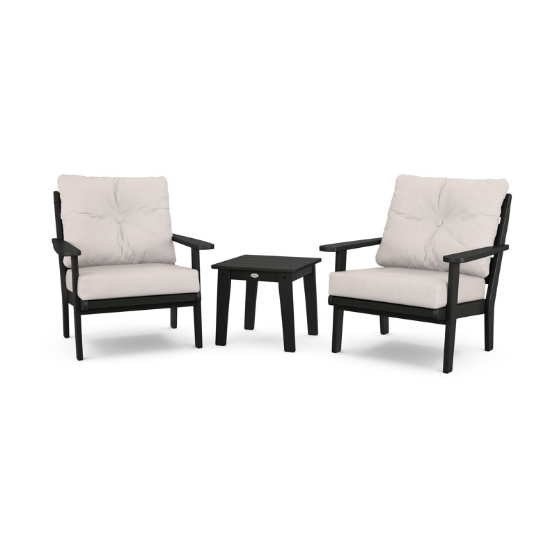 Lakeside 3-Piece Deep Seating Chair Set, Black, Dune Burlap