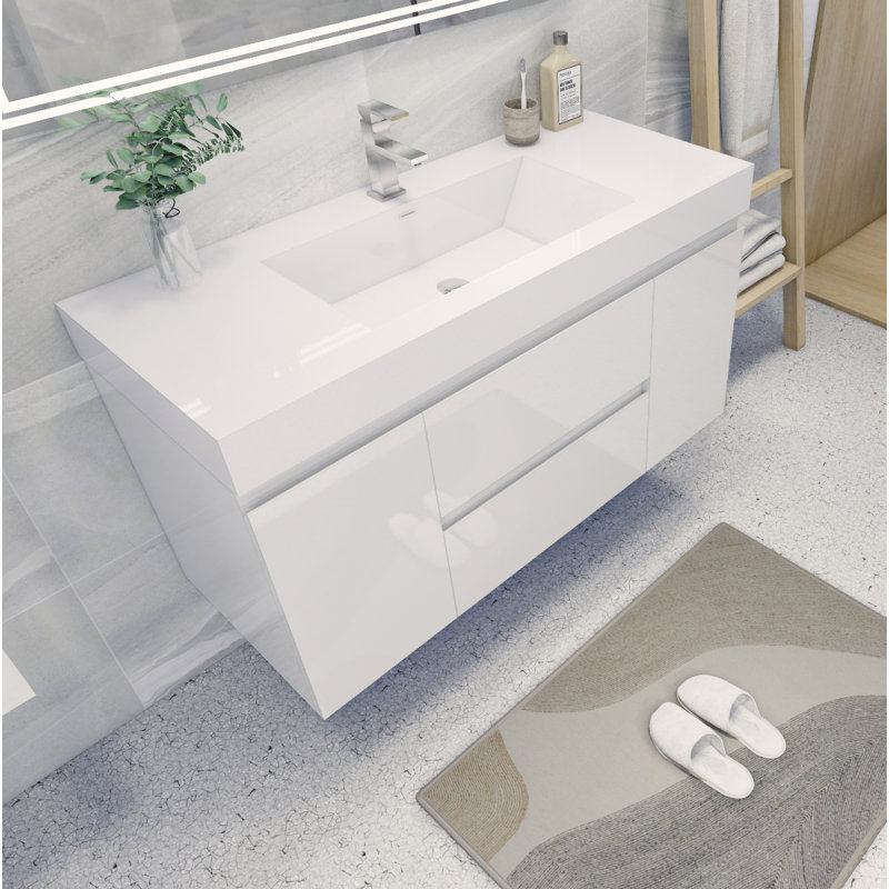 Carol-Ann 47.5'' Single Bathroom Vanity with Wood, Acrylic Top, High Gloss White