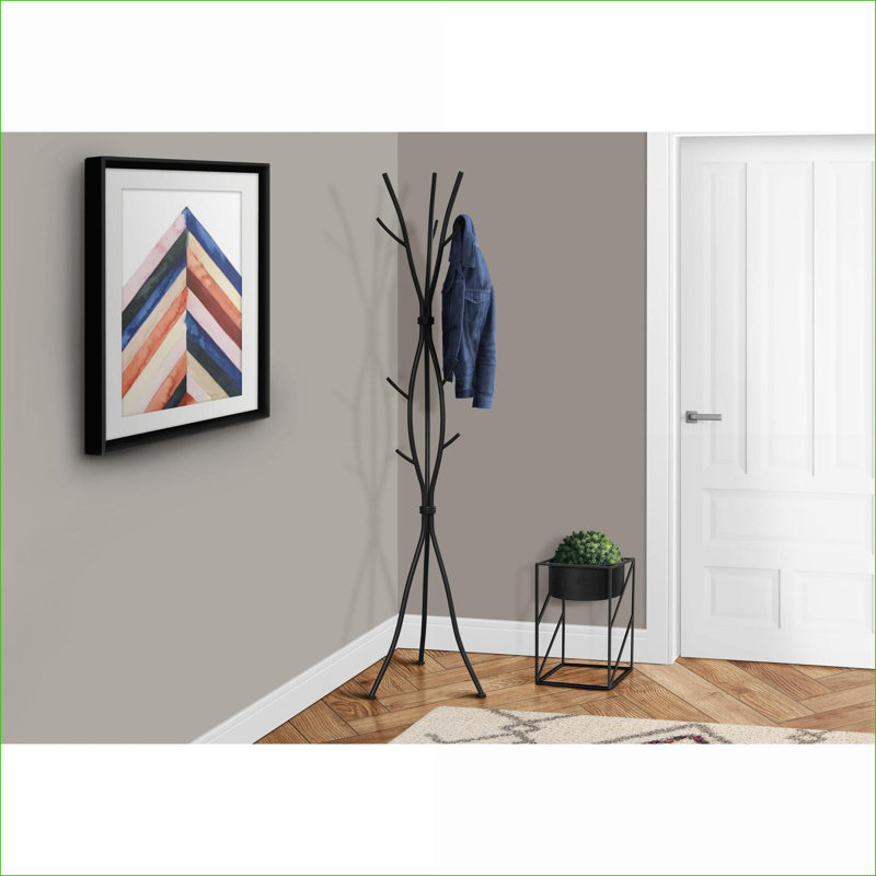 FlowLuxe 74"H Free Standing Matte Black Metal Hall Tree Coat Rack with 11 Hooks, Modern Contemporary for Entryway Bedroom