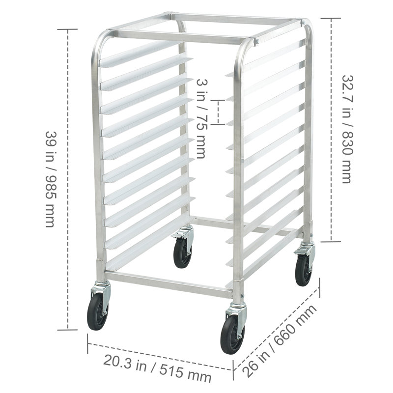 Bun Pan Rack, 10-Tier Commercial Bakery Racks with Brake Wheels, Aluminum Racking Trolley Storage for Half & Full Sheet, Speed Rack For Kitchen Home, Bread Baking Equipment