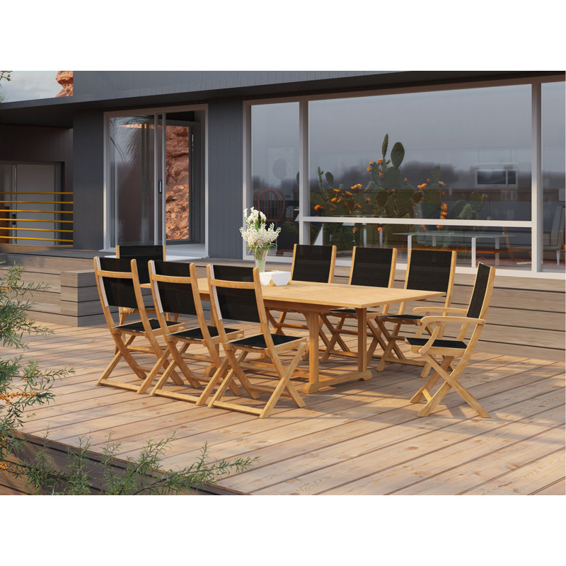 Stella Folding Teak Patio Dining Chair, Black
