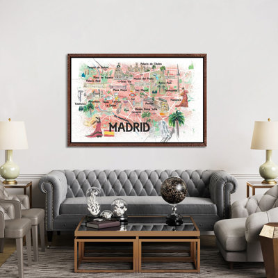 Madrid Spain Illustrated Map With Landmarks And Highlights by Markus & Martina Bleichner - Print on Canvas