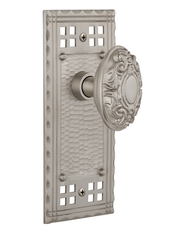 Craftsman Plate with Victorian Door Knob, Satin Nickel, 2.75"