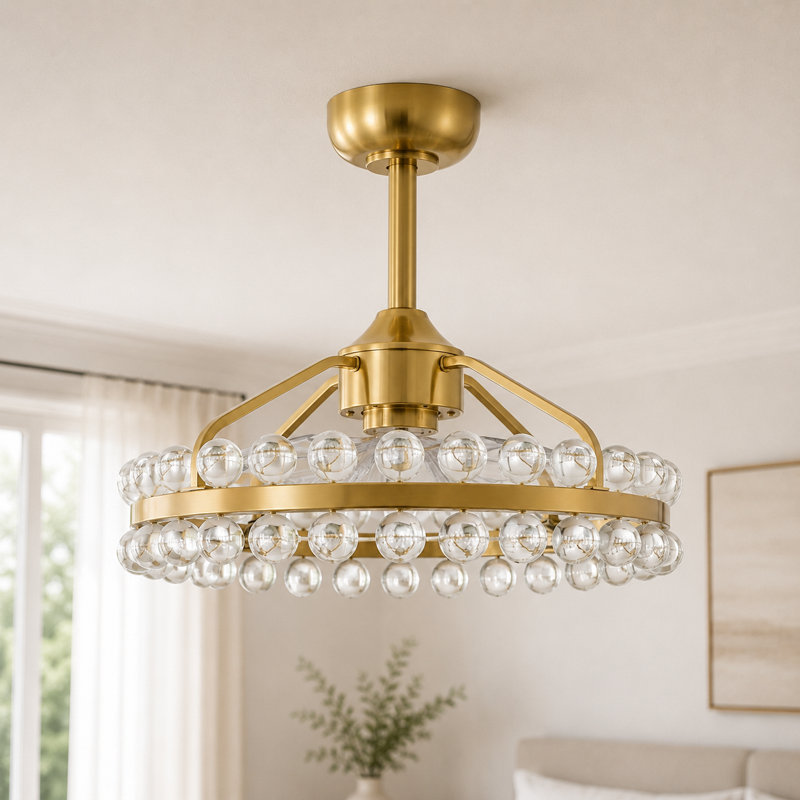 Jackeline 18.9" W Metal Ceiling Fan, Brass with Clear Blades
