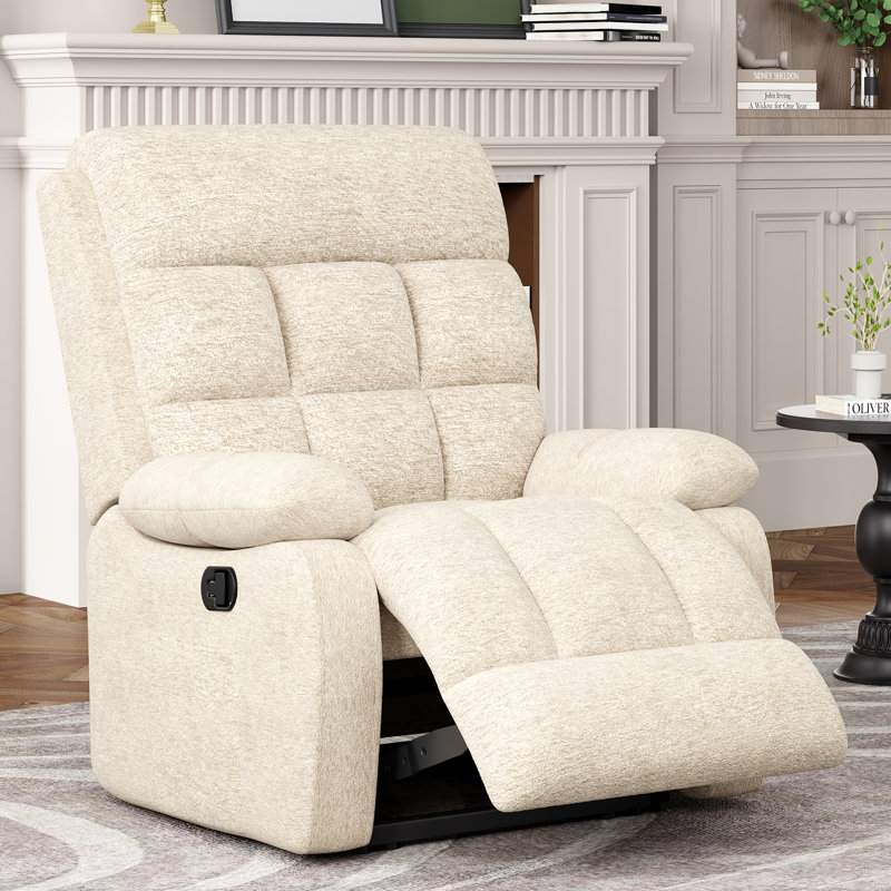 Fauteuil inclinable moderne rembourré avec coussins moelleux et accoudoirs rembourrés, Beige
