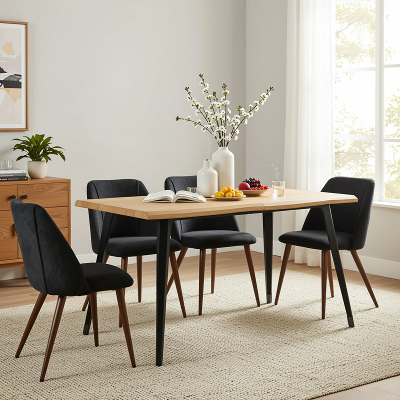 Ensemble de coin-repas pour 4 personnes NEGIN, Chêne clair, Gris anthracite, 4