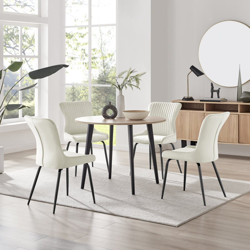 Betsab 4 - Person Dining Set, Walnut/Black, Cream