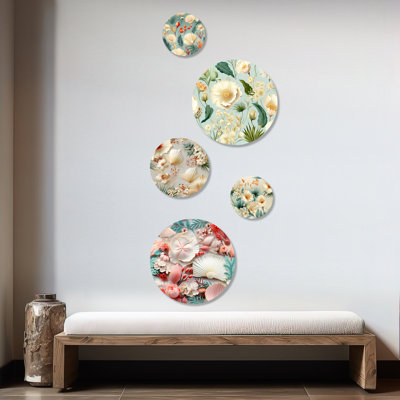 Roseboro - Abstract Coastal Round Wall Art Set Of 5