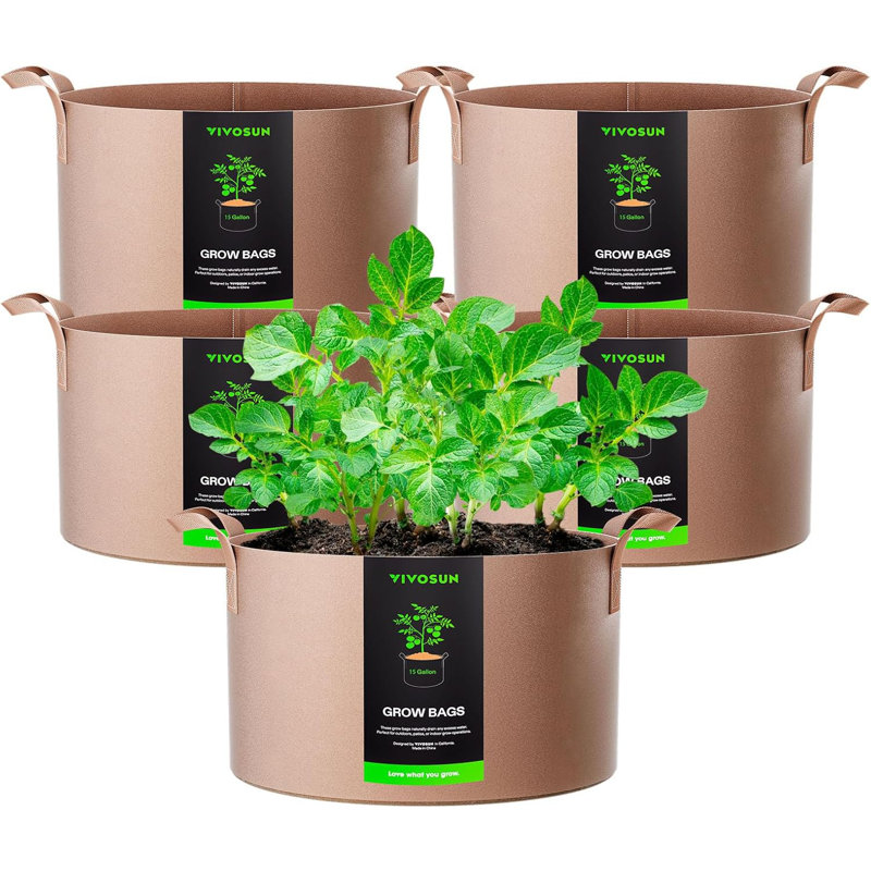 20 Gallon Thickened Nonwoven Fabric Grow Bag (5-Pack), 15.9" H x 19.9" W x 19.9" D