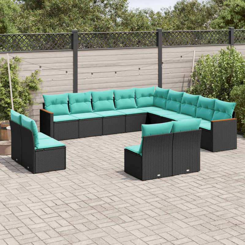  Ensemble de canapé de patio 13 pièces avec coussins en rotin de polyester noir
