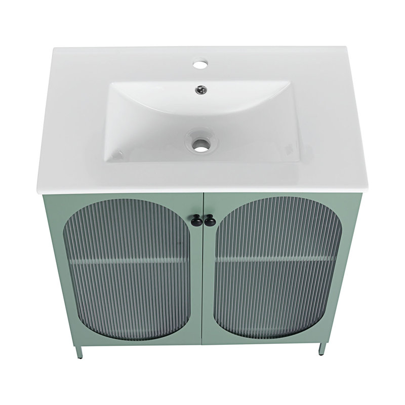 Meuble-lavabo autoportant à 2 portes avec lavabo en céramique