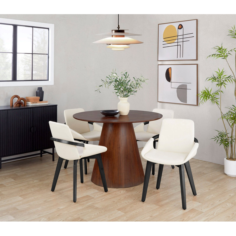 Chaise en bambou noir et similicuir crème, Crème