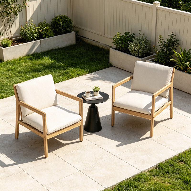 Ensemble de 2 fauteuils de patio en bois d'acacia clair et chaises club d'extérieur avec coussins moelleux amovibles pour terrasse et cour