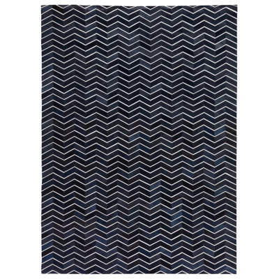 Natural Hide Cowhide Chevron Area Rug in Blue