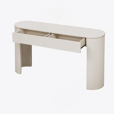 Entryway Table With Fluted Design, Modern Console Table With Storage, Oval Top And 2 Drawers For Entryway And Living Room (Champagne White)
