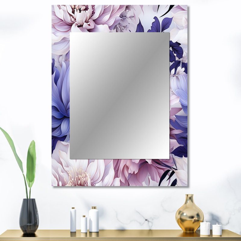 Keriann exquis mauve beauté motif floral - miroir décoratif floral, grand miroir mural de maison, art en métal imprimé