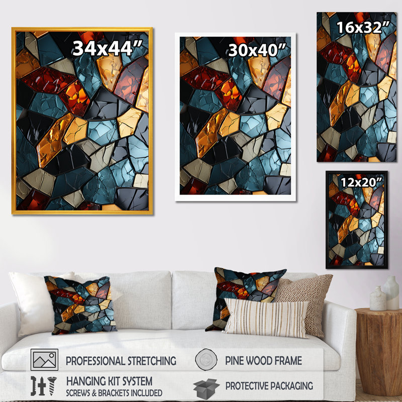 Carreaux de mosaïque dorée cubique I - art mural abstrait, H 32 po x l 24 po x P 1 po, Toile tendue