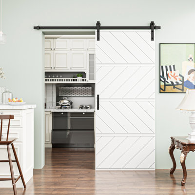 4-Panel Sliding Barn Door Solid Wood Prefinished With Installation Hardware Kit(Four-Section Assembly)