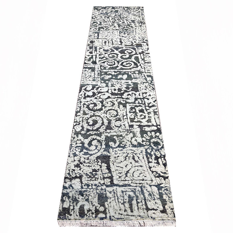 Canterbury Hand Woven Silk and Wool Abstract Area Rug, Runner 2'6 x 10'
