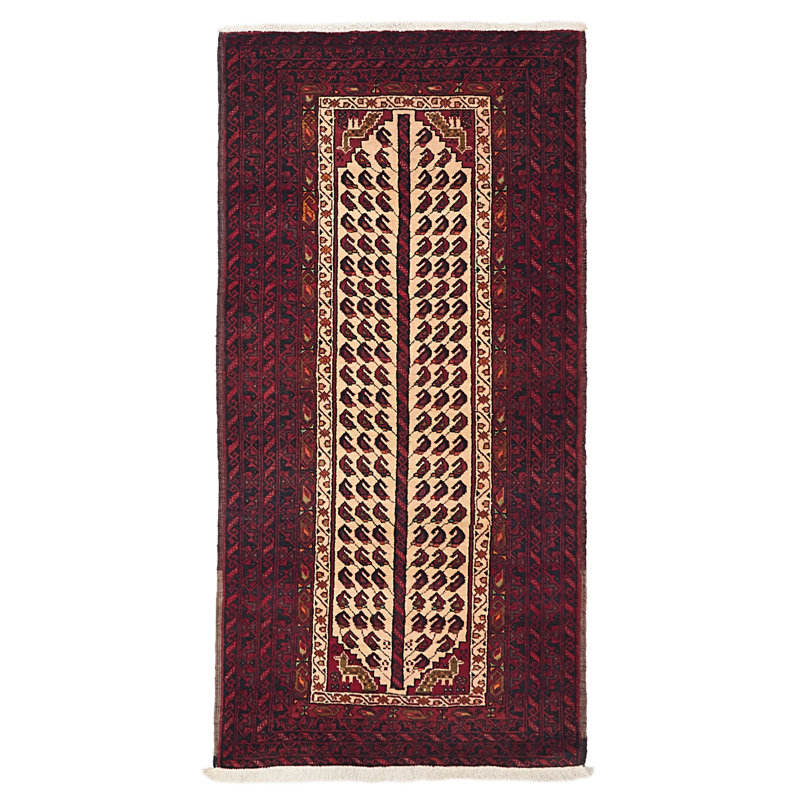 Tapis rouge ivoire Teimani 3 pi 2 po x 6 pi 6 po