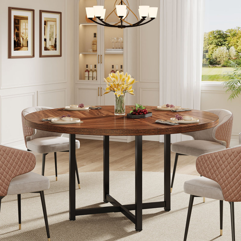 Round Dining Table with Stainless Steel Base