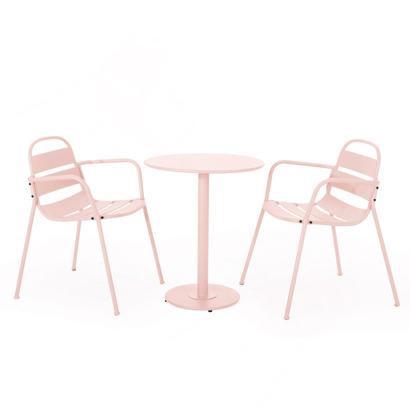 Ensemble de mobilier de patio, une table avec deux chaises, Rose clair