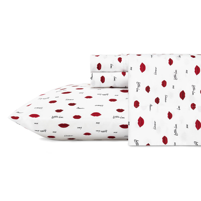 Betsey Johnson Printed Novelty Sheet Sets, Twin Sheet Set with 1 Standard Pillowcase, Love Lips Red