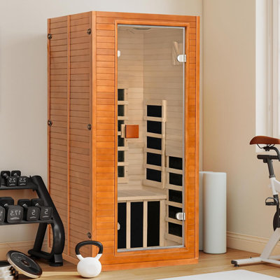 1 Person Canadian Hemlock Infrared Sauna, 660&850nm Full Spectrum Red Light, 7 Heaters 1290W Fast Heat-Up, Indoor Home Gym 31.530.367"