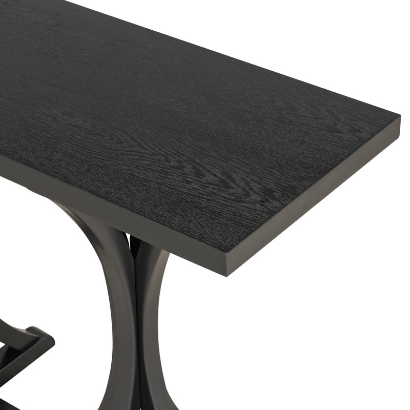 Console en U 59,8 po en bois avec plateau en placage de chêne, Noir