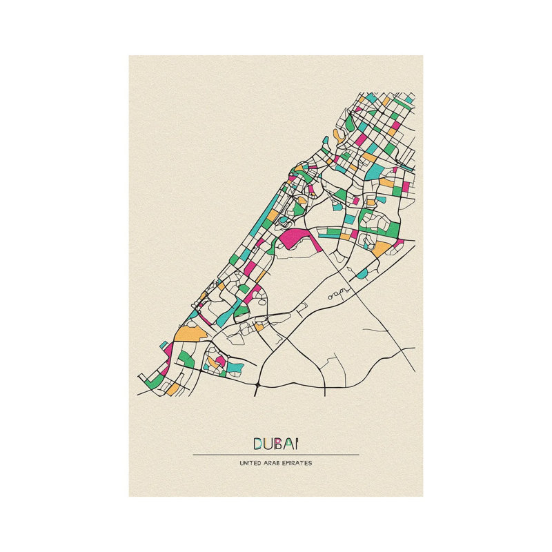Dubai, United Arab Emirates Map by Ayse Deniz Akerman - Wrapped Canvas Print