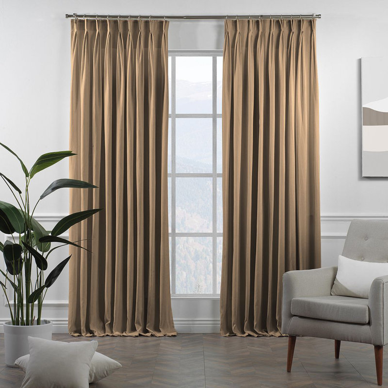 Panneau de rideau simple décoratif à double pincement très long et très large, Beige, L 75 po x L 192 po