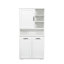Armoire de buanderie avec portes et tablette, panier à linge inclinable, plusieurs espaces de rangement, style autoportant, tablette ouverte, tablette réglable, blanc