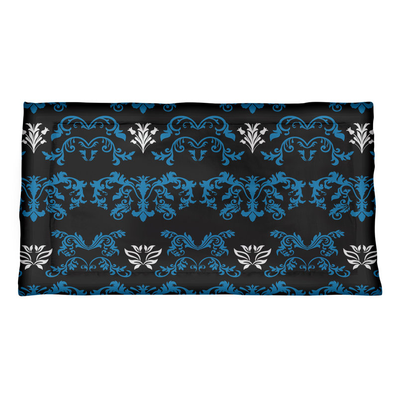 Football Baroque Pattern Pillow Sham, Polyester, King, Black/Blue/White