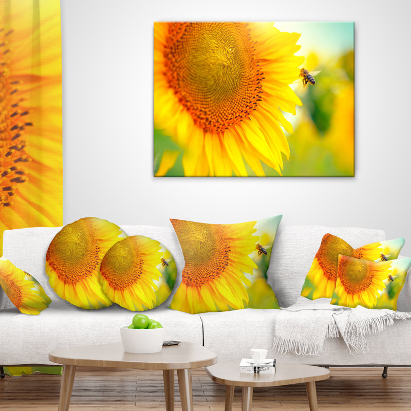 Magnifique tournesol en fleurs - coussin à imprimé floral, 16 po x 1 po, Coussin décoratif