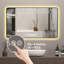 Miroir mural de salle de bain 48 x 32 noir - Indicateur de température et de temps, options de trois couleurs, désembuage, aluminium avec cadre de coiffeuse, 3 modes, matériaux
