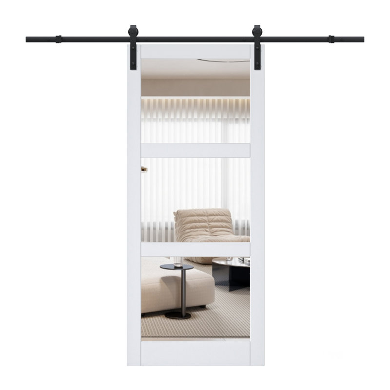 Double-sided  Glass Mirror and Solid Manufactured Wood Sliding Barn Door with Installation Hardware Kit, 36" x 84"