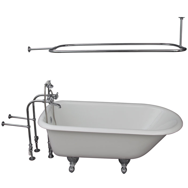 Brocton 68'' x 30.13'' Freestanding Soaking Cast Iron Bathtub with Faucet, Polished Chrome
