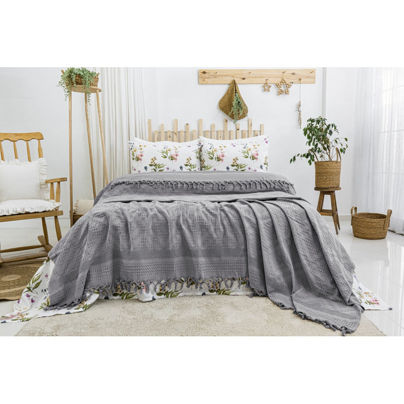 Premium Double Pique Set, 100% Cotton, Grey Color | Includes 87.0 x 94.5 in Flat Sheet, 86.6 x 94.5 in Pique, 19.7 x 27.6 in (2) Pillowcases | 350 GSM, Machine Washable, Soft & Durable for Comfortable Sleep