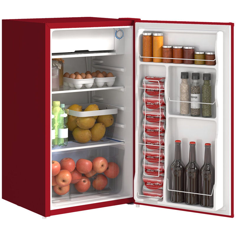 3.2 Cu.Ft Mini Fridge with Freezer, Single Door Compact Refrigerator with Adjustable Thermostat, Shelf and Reversible Door for Bedroom, Dorm, Home Office, Energy Efficient, 