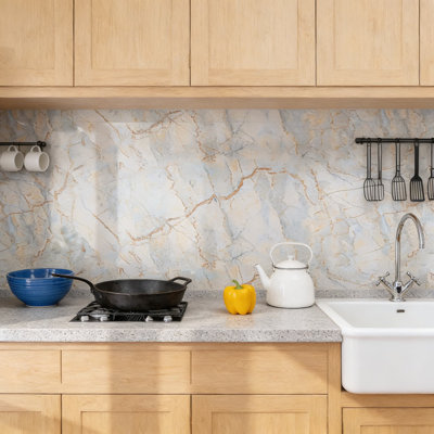 Varypaper Glossy Marble Contact Paper Peel And Stick Wallpaper - Waterproof Self-Adhesive Vinyl For Countertops, Cabinets, Walls, Removable And Repositionable