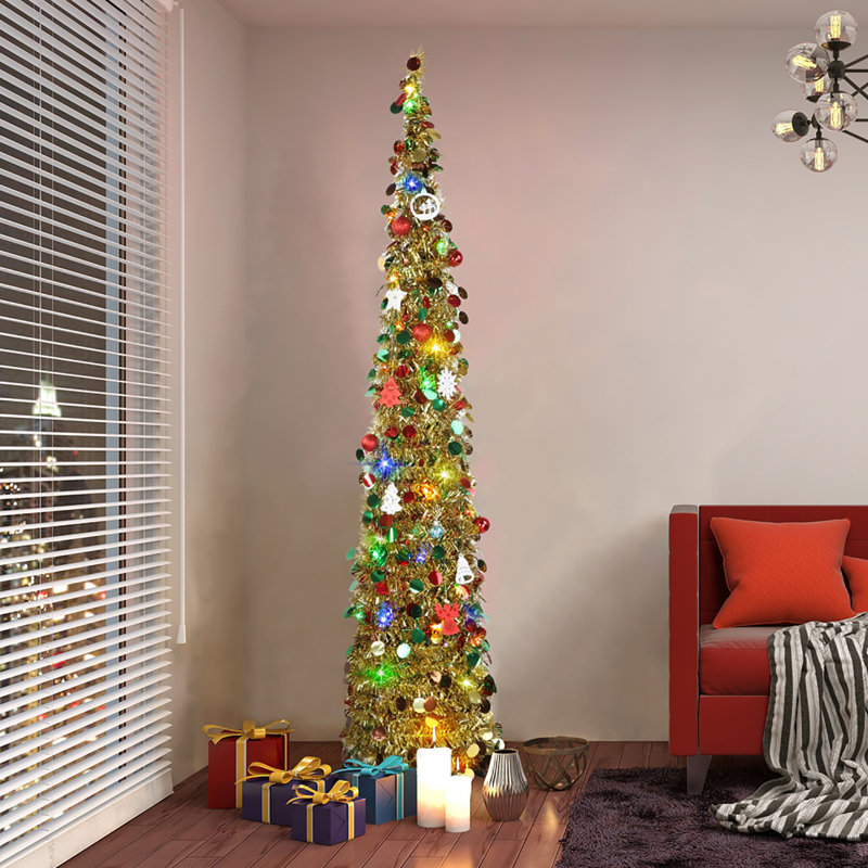 Arbre de Noël élancé à guirlande cyprès, H 4,92 pi, Or