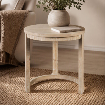 Table de bout - Plateau rond - Tablette inférieure intégrée - Finition naturelle - Style transitionnel