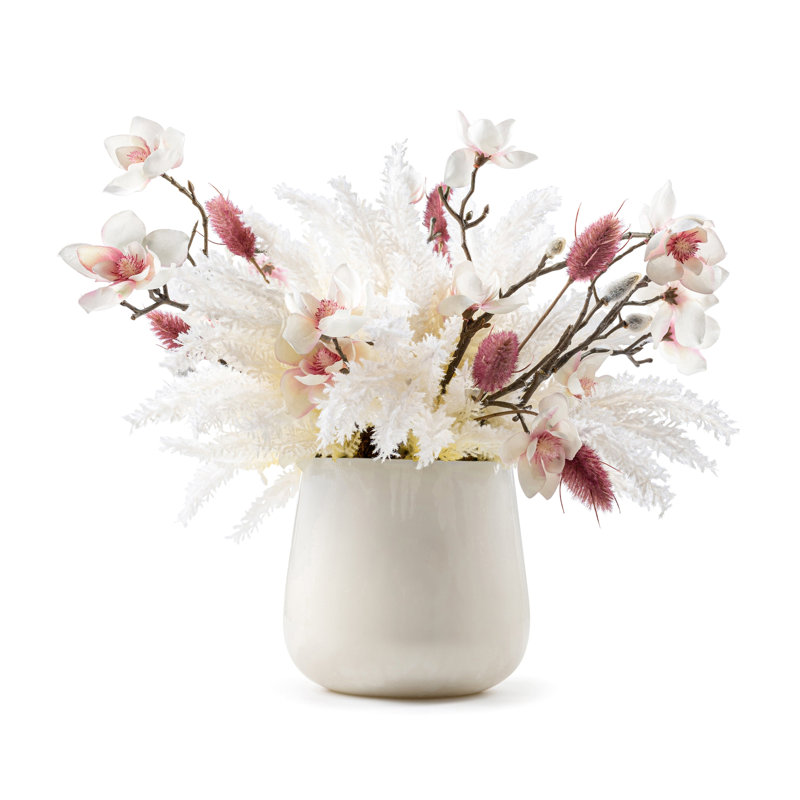 Faux Floral Cream and Pink Arrangement in Pot