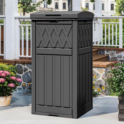 Poubelle extérieure 32 gallons, poubelle en résine résistante aux intempéries avec double couvercle et plateau coulissant pour l'intérieur