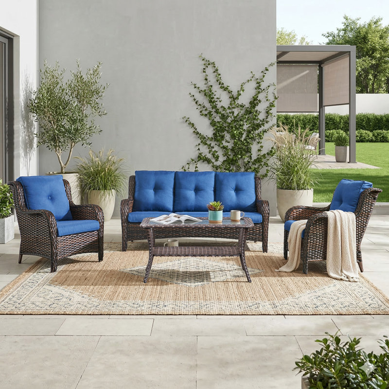 Carolina 5-Person Square Outdoor Conversation Set With 3-Seat Sofa And Armchair, Blue