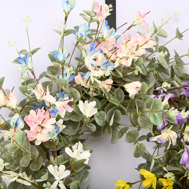 Couronne florale en grappe d'eucalyptus 26 po pour porte d'entrée 26 po, Multicolore